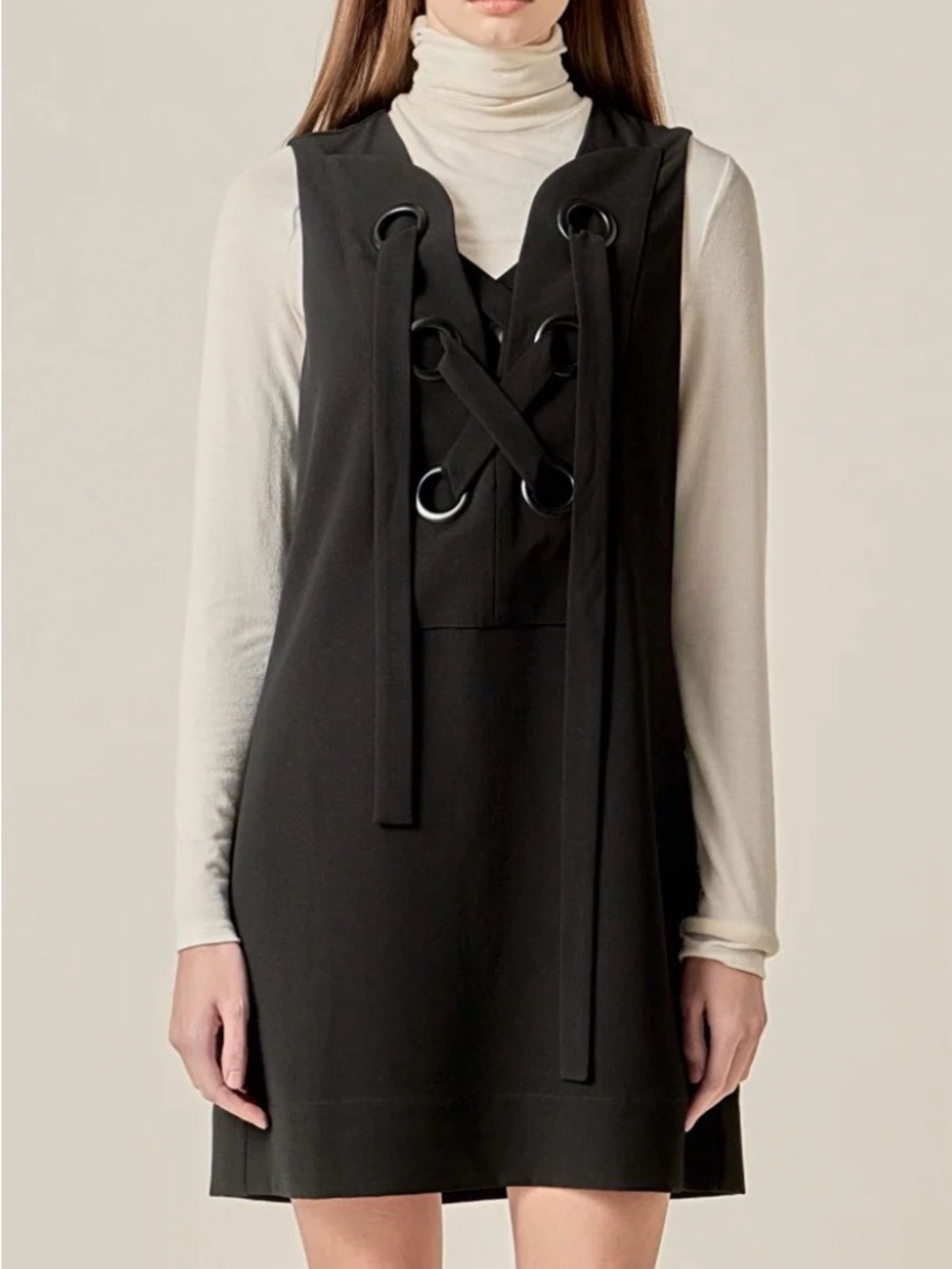 English Factory Lace Up Detail Woven Mini Dress